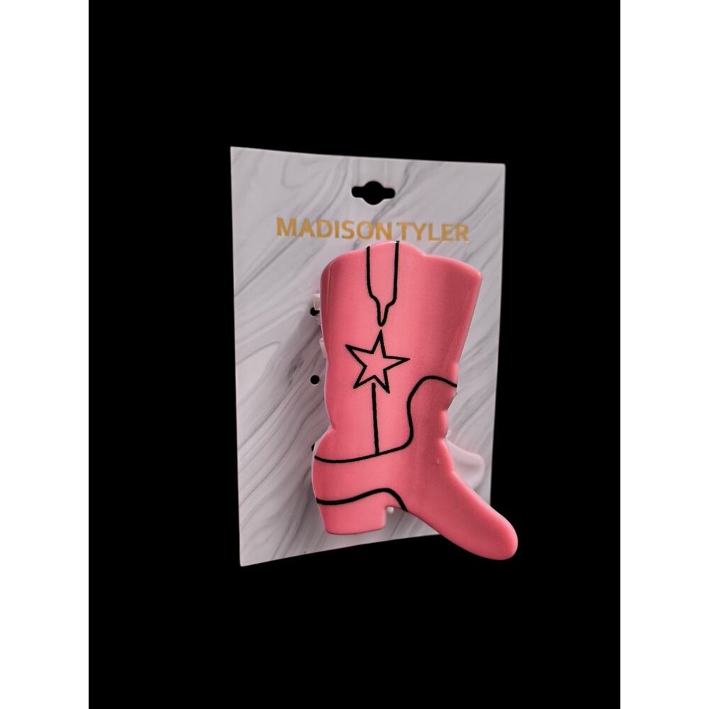 Madison Tyler pink cowboy boot hair claw clip.